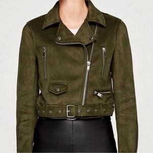 *SOLD* Olive Green Suede Biker Jacket